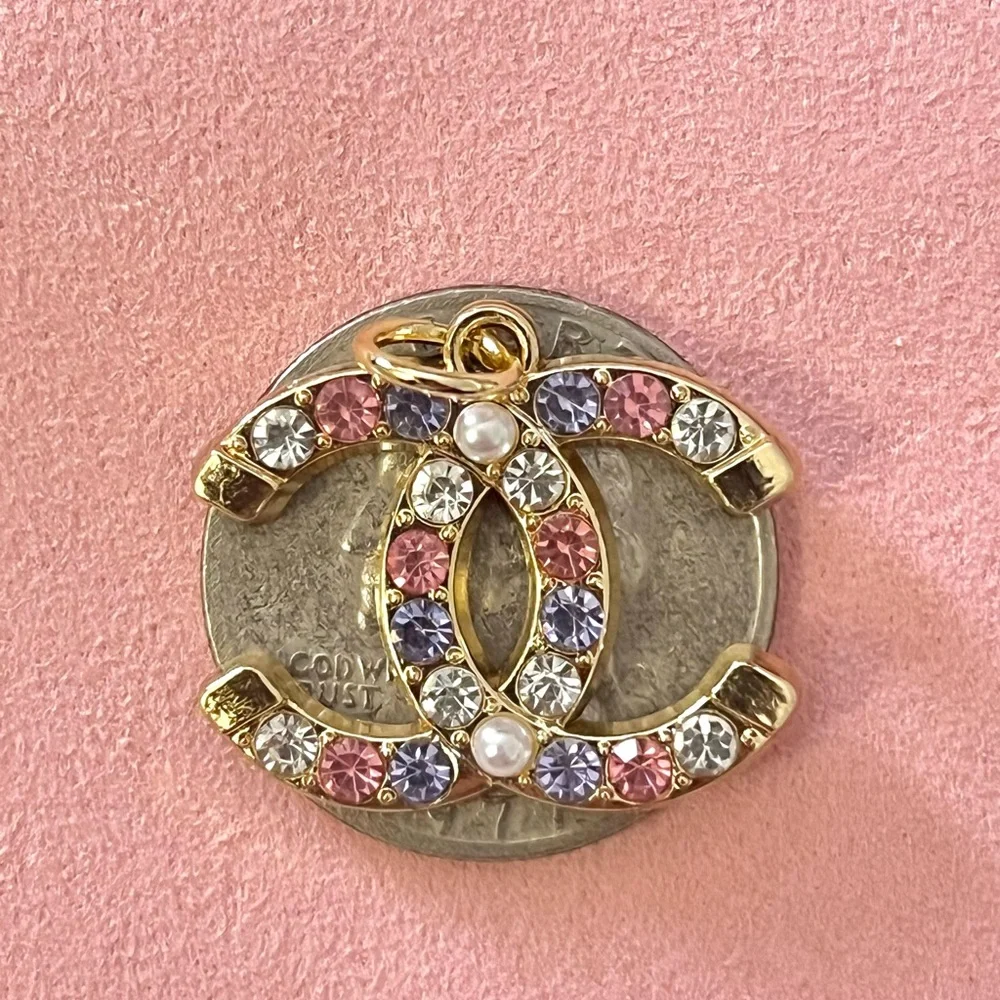 Gold Chanel Charm with Pink, Purple and Pearl Accents - Picture 9 of 10